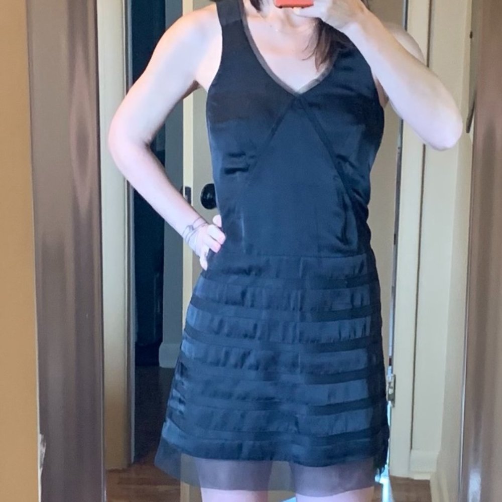 Gap Mini Dress Black Sz 4 Sleeveless Satin Mesh